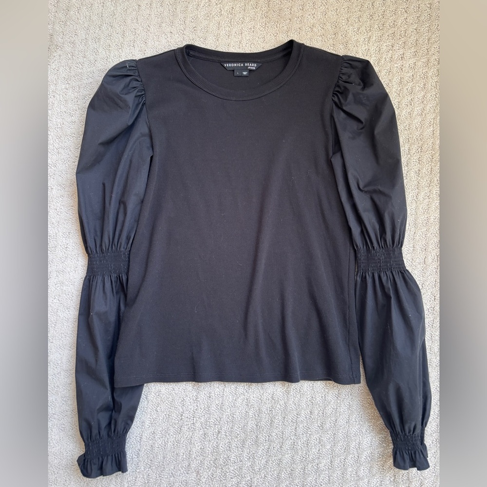 Veronica Beard Black Fersia Mixed Media Top